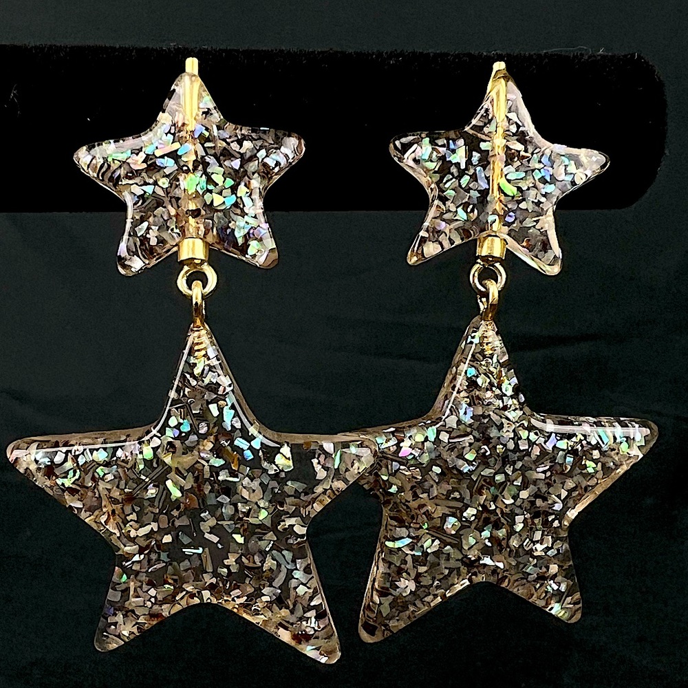 Rare Vintage Acrylic Shimmering Star Earrings